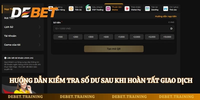Hướng dẫn kiểm tra số dư sau khi hoàn tất giao dịch nạp tiền